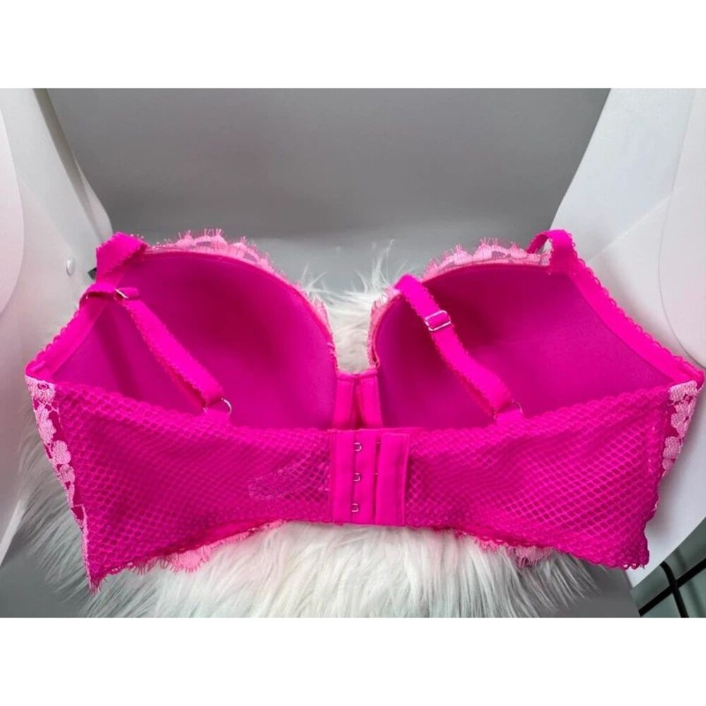 Victoria’s Secret Dream Angels Lined Demi Bra 36DDD Magenta Pink Floral Lace - Picture 2 of 9